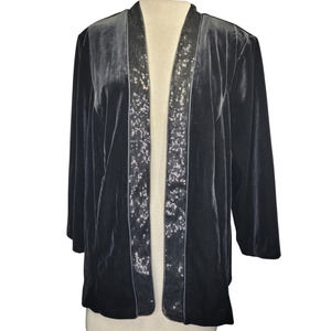 Alex Evenings Black Velvet Sequin Trim Blazer Jacket Size 2X